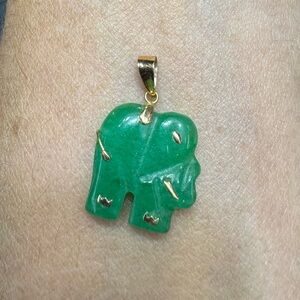 14K Gold Genuine Green Jade Good Luck Elephant Charm Pendant NEW